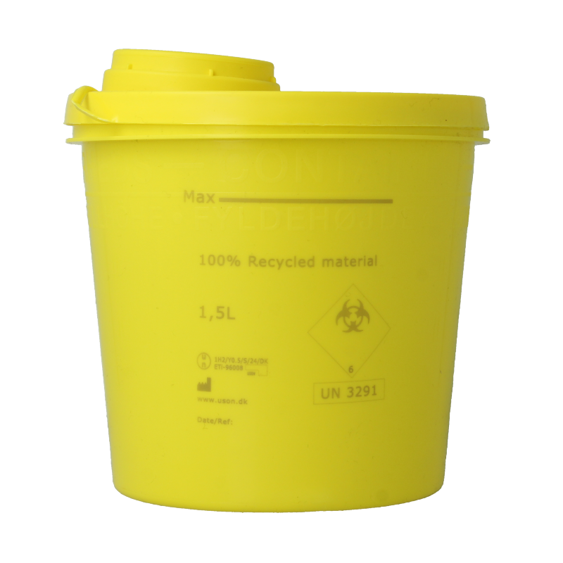 Uson Plast Naaldencontainer 1.5 liter geel gerecycled plastic