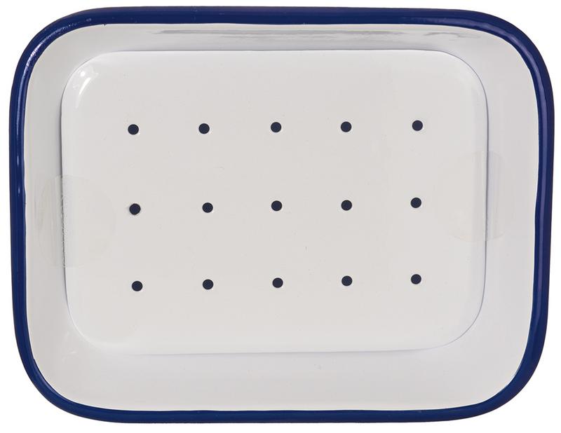 Tade Zeepbakje email met uitlekschaaltje wit/blauw