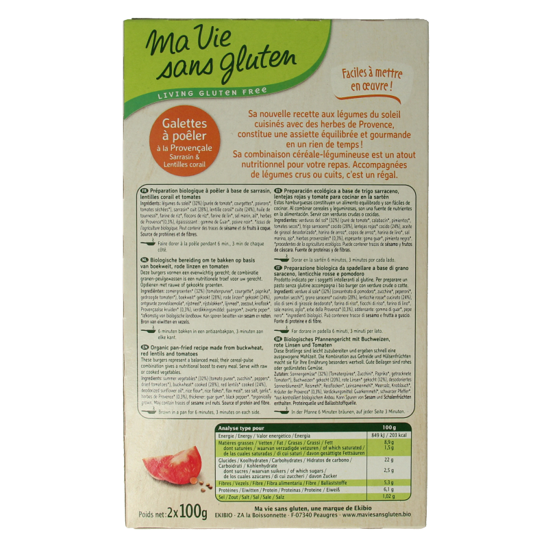 Ma Vie Sans Provencaalse burgers 2 x 100g glutenvrij vegan bio - Afbeelding 3