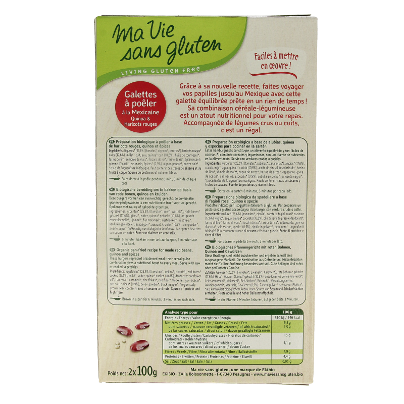 Ma Vie Sans Mexicaanse quinoaburgers 2 x 100g glutenvrij bio - Afbeelding 3
