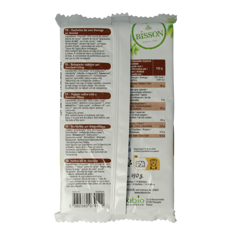Bisson Chocolade wafels gaufrettes bio - Afbeelding 2