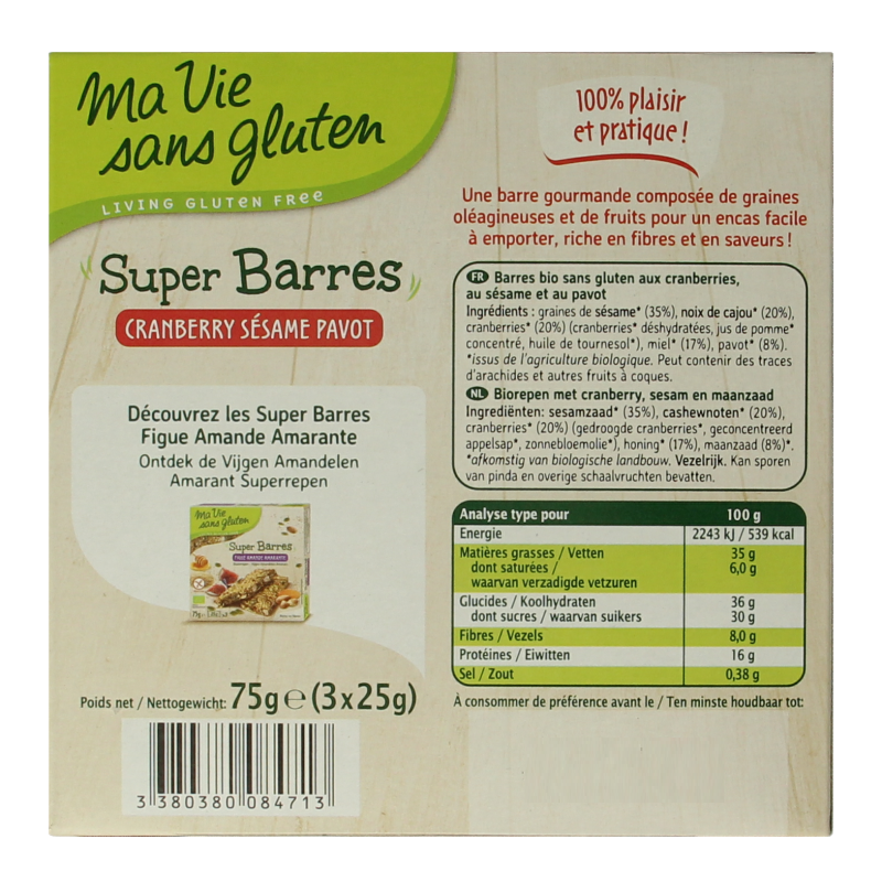 Ma Vie Sans Super repen sesam & cranberry glutenvrij bio - Afbeelding 2
