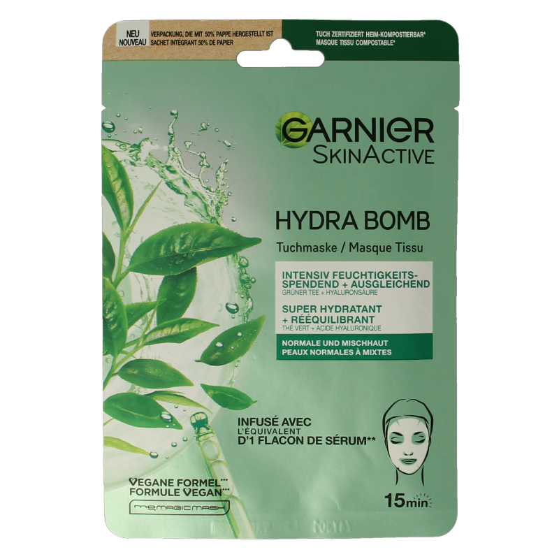 Garnier SkinActive tissuemasker hydra bomb groene thee