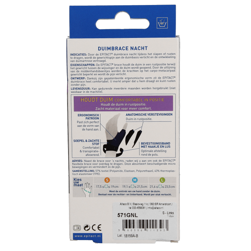 Epitact Duim orthese nacht links maat S - Afbeelding 2