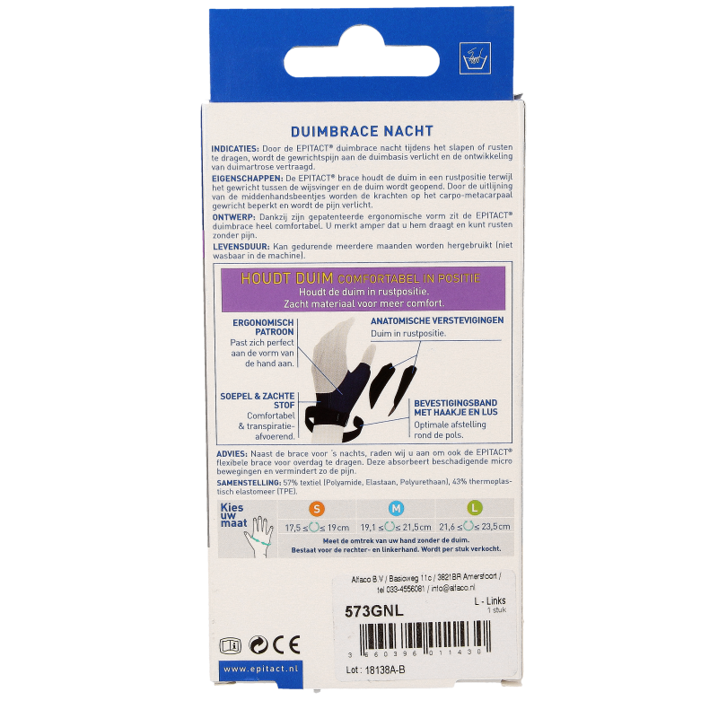Epitact Duim orthese nacht links maat L - Afbeelding 2
