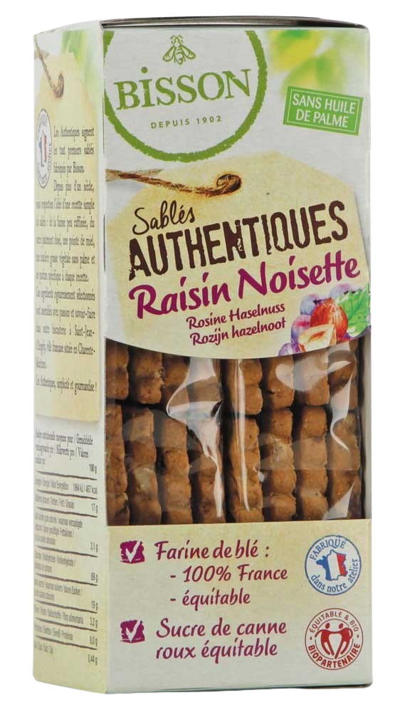 Bisson Authentieke zandkoekjes met hazelnoot/rozijnen bio
