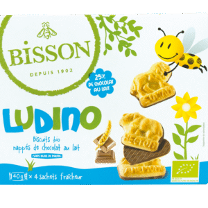 Bisson Ludino koekjes met melkchocolade 4 zakjes bio