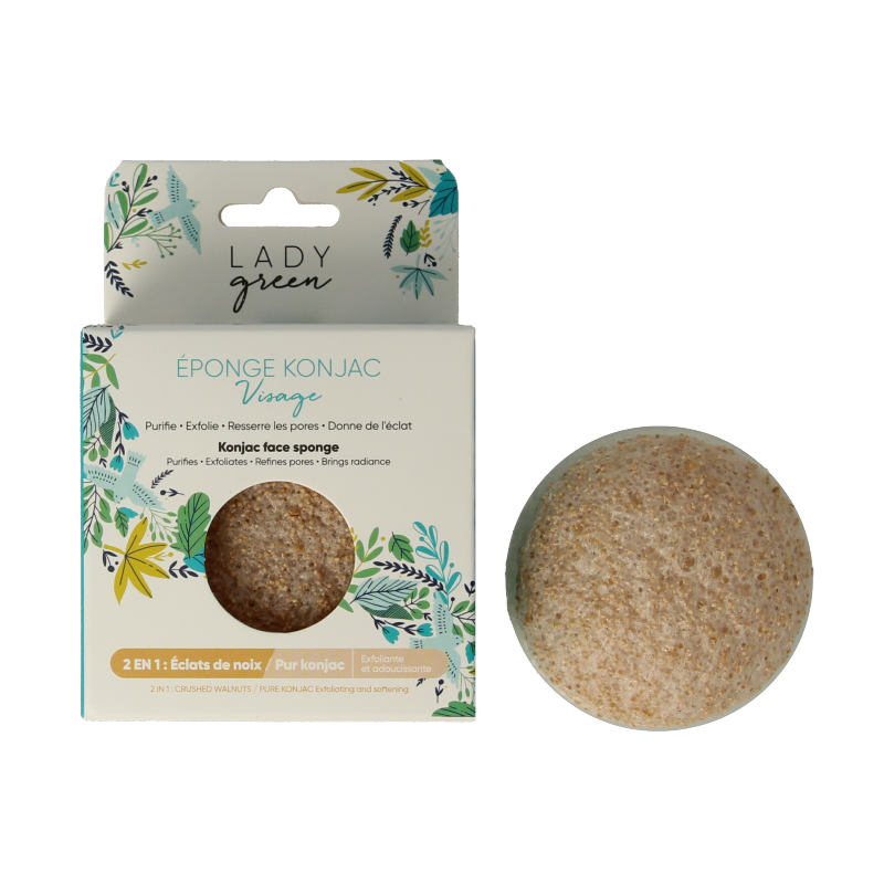 Lady Green Konjac gezichtsspons crushed walnut - Afbeelding 2