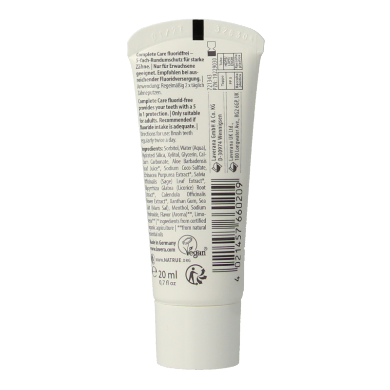 Lavera Tandpasta complete care fluoridevrij bio mini - Afbeelding 2