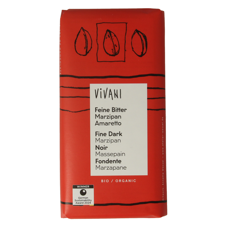 Vivani Chocolade puur met marsepein & amaretto bio