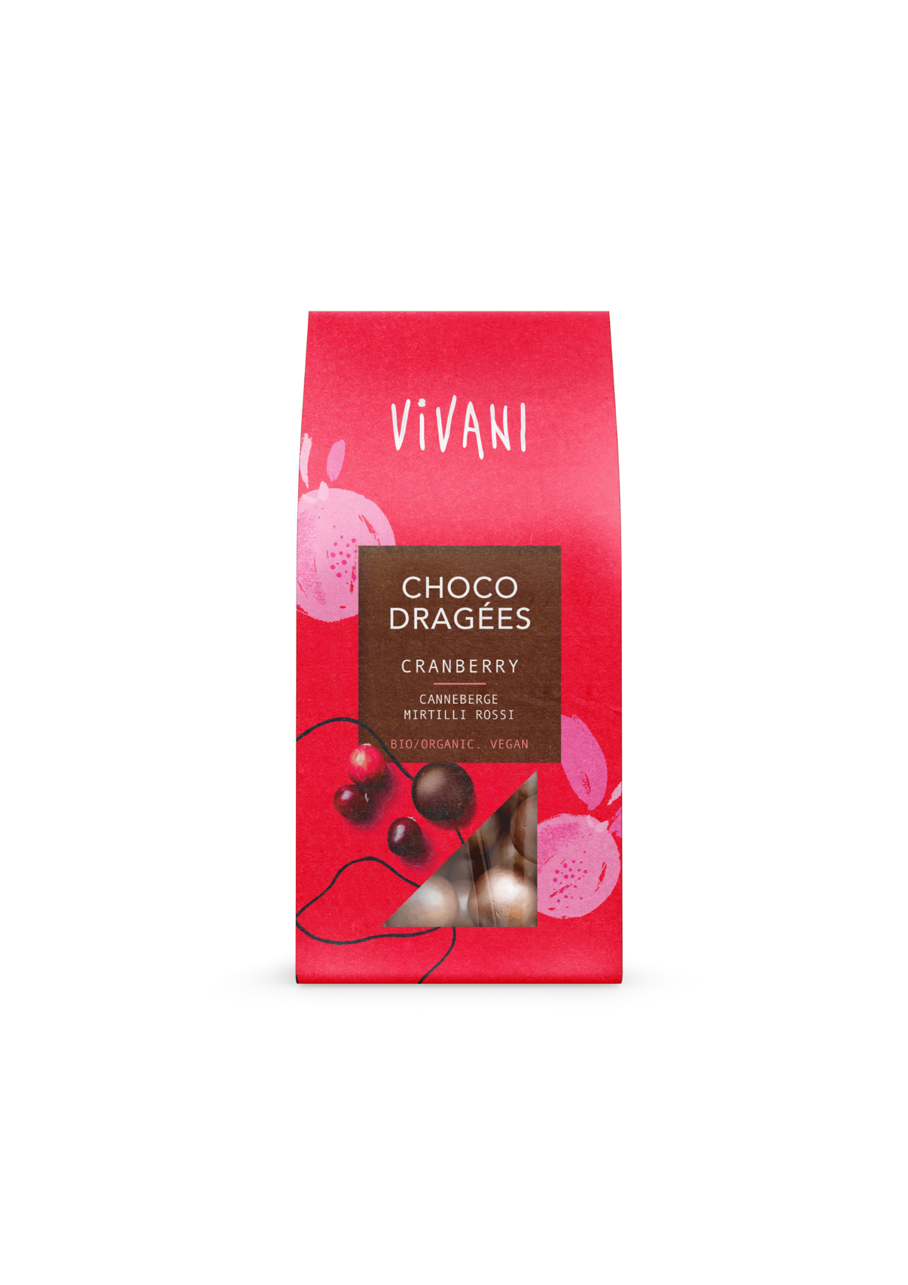 Vivani Choco dragees cranberry bio