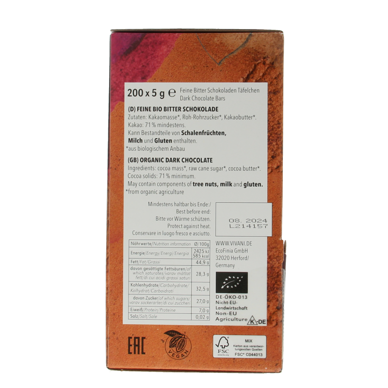 Vivani Chocolade naps puur 5 gram bio - Afbeelding 2