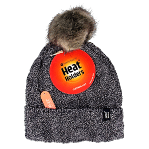 Heat Holders Ladies turnover cable hat with pom pom navy