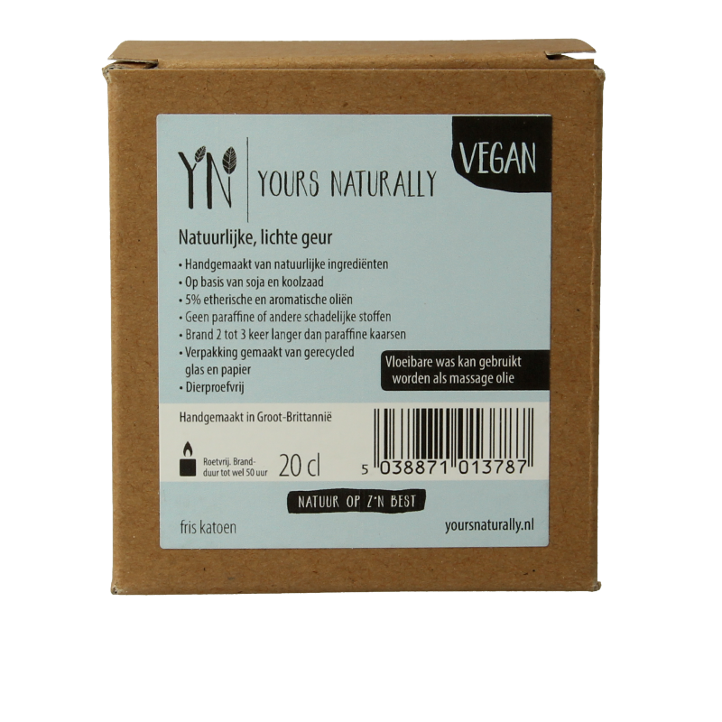 Yours Naturally Geurkaars in glas fris katoen 20cl - Afbeelding 2