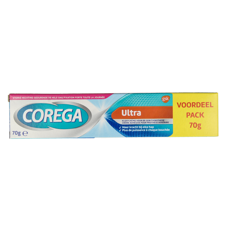 Corega Ultra kleefcreme voor de gebitsprothese