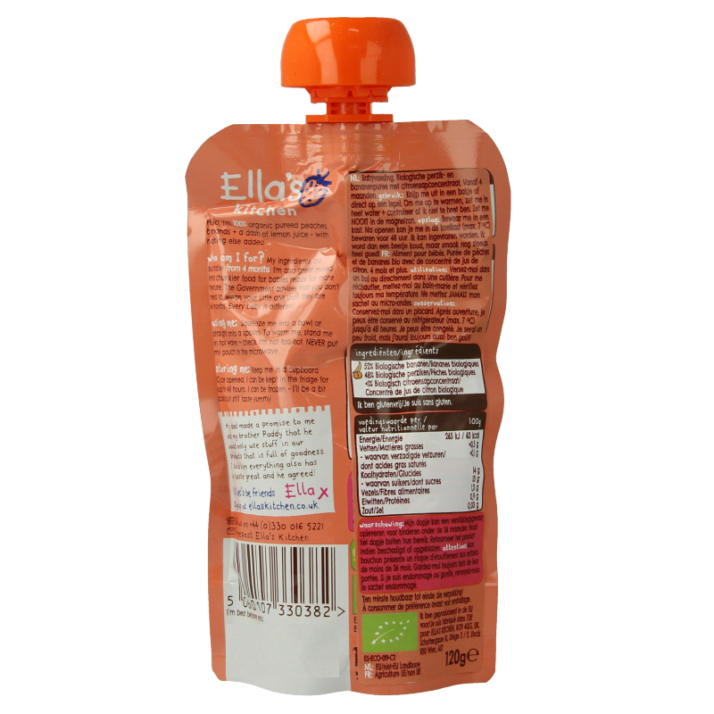 Ella's Kitchen Peaches & bananas 4 maand knijpzak bio - Afbeelding 2