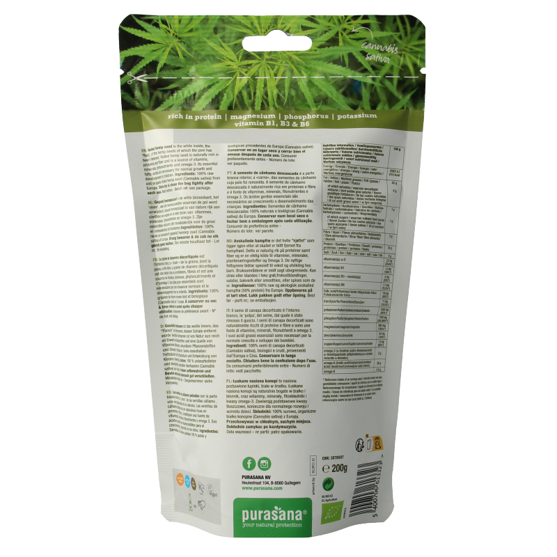 Purasana Gepeld hennepzaad hulled hemp seeds bio - Afbeelding 2