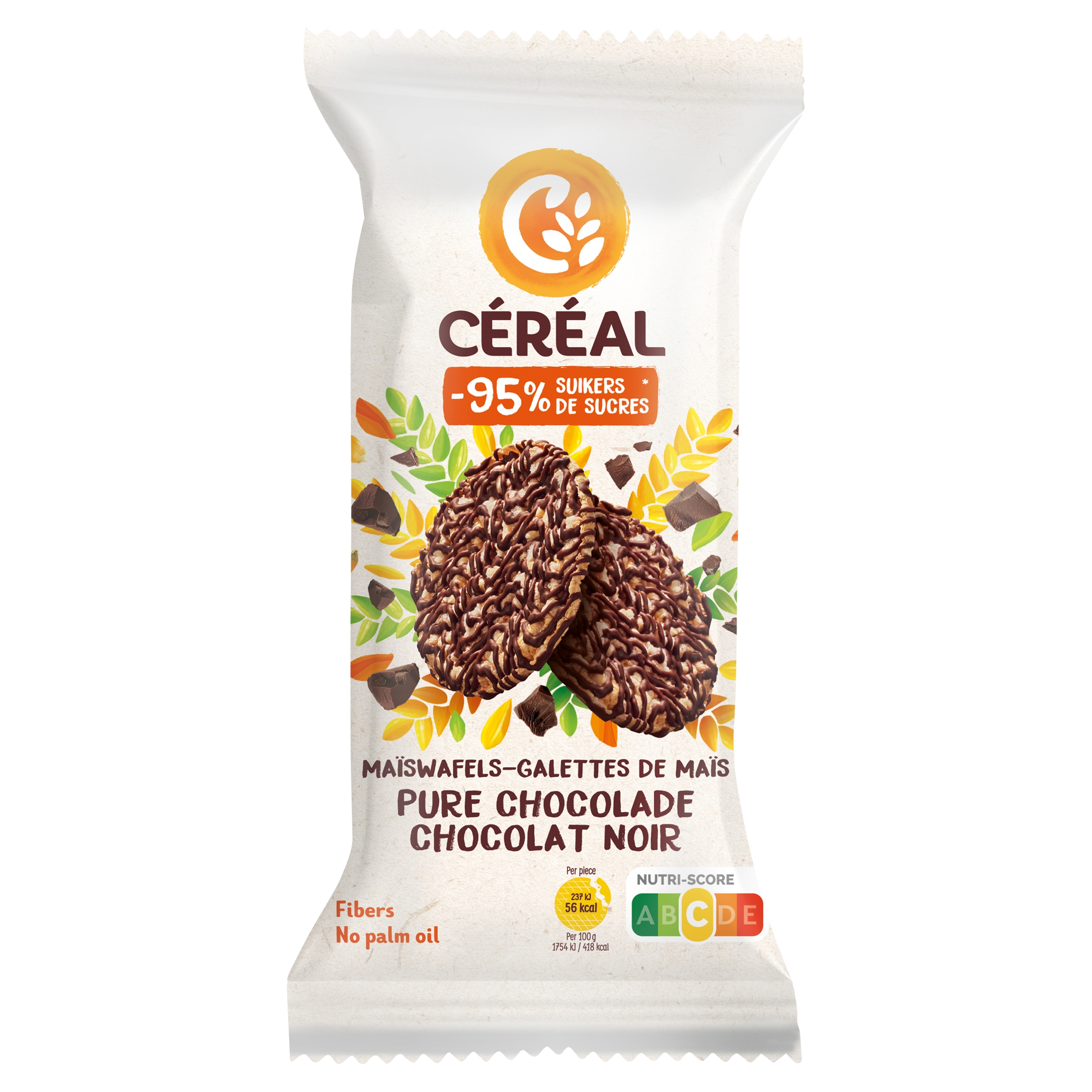 Cereal Maiswafels met pure chocolade minder suikers