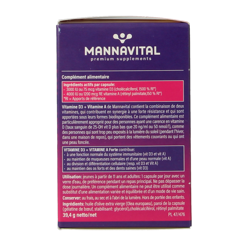 Mannavital Vitamine D3 + vitamine A forte - Afbeelding 3