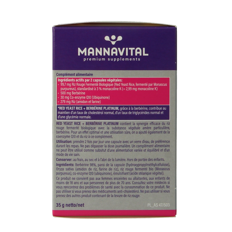 Mannavital Rode rijst + berberine platinum - Afbeelding 3