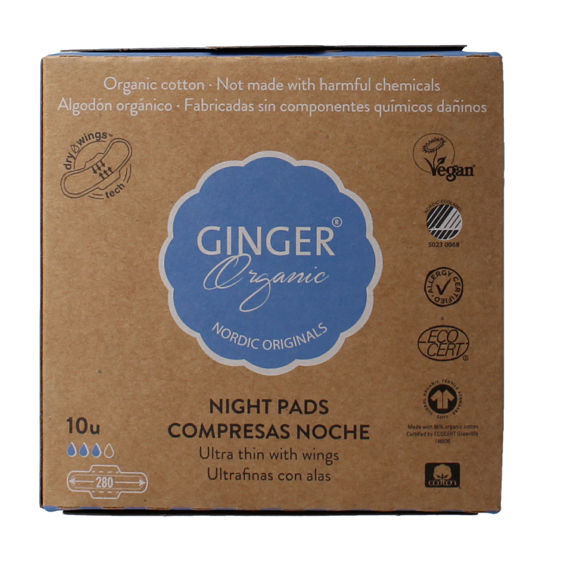 Ginger Organic Maandverband nacht met vleugels