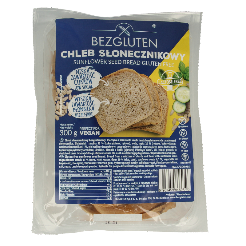 Bezgluten Zonnebloempittenbrood gesneden glutenvrij