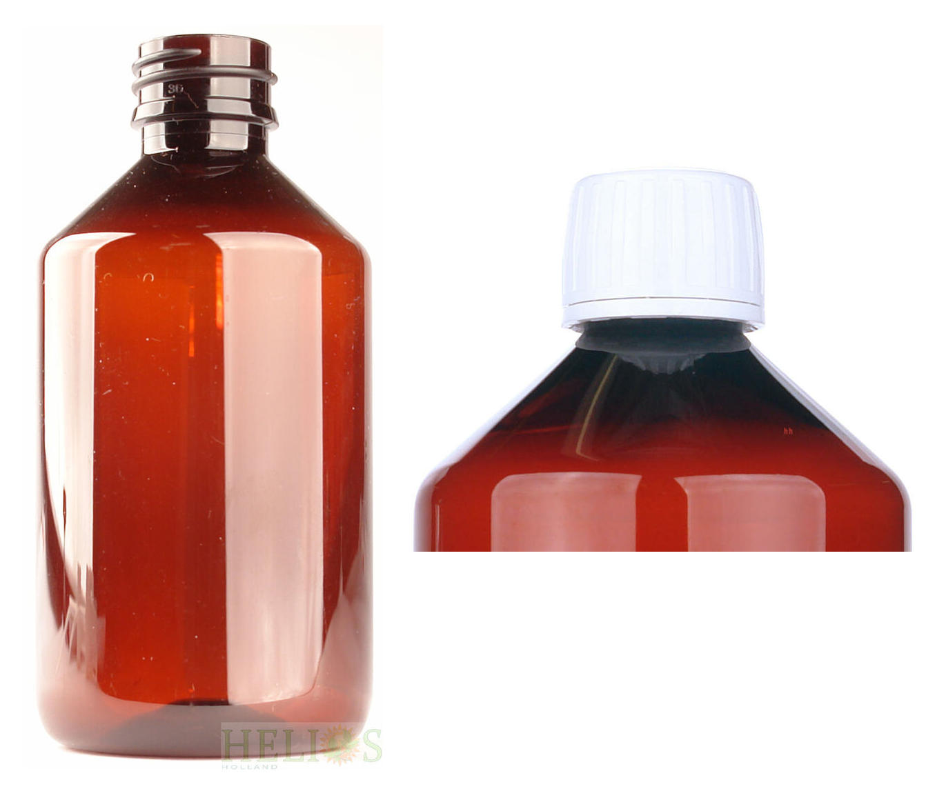 Helios Holland PET medicijnfles 250ml amber incl witte dop