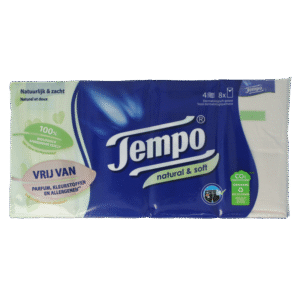 Tempo Natural & soft zakdoekjes 8 x 9 stuks