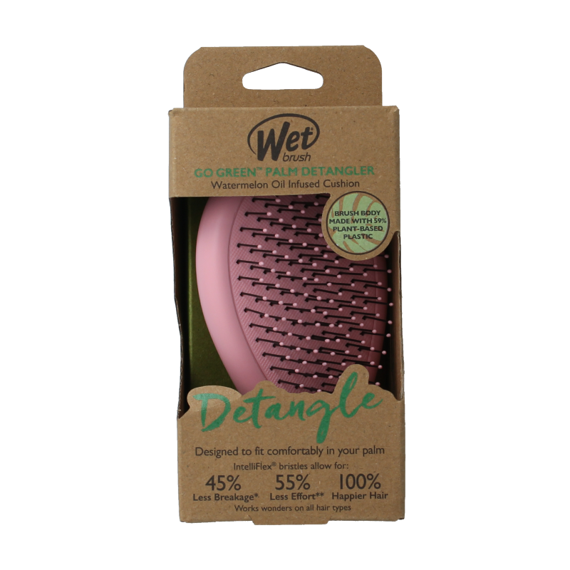 Wet Brush Go green palm detangler pink water
