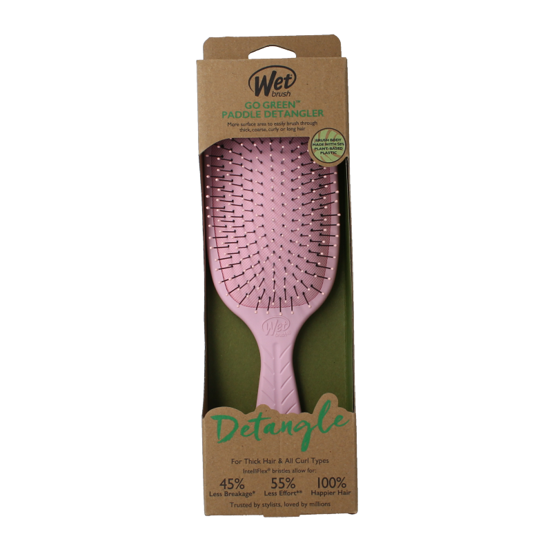 Wet Brush Go green paddle detangler pink