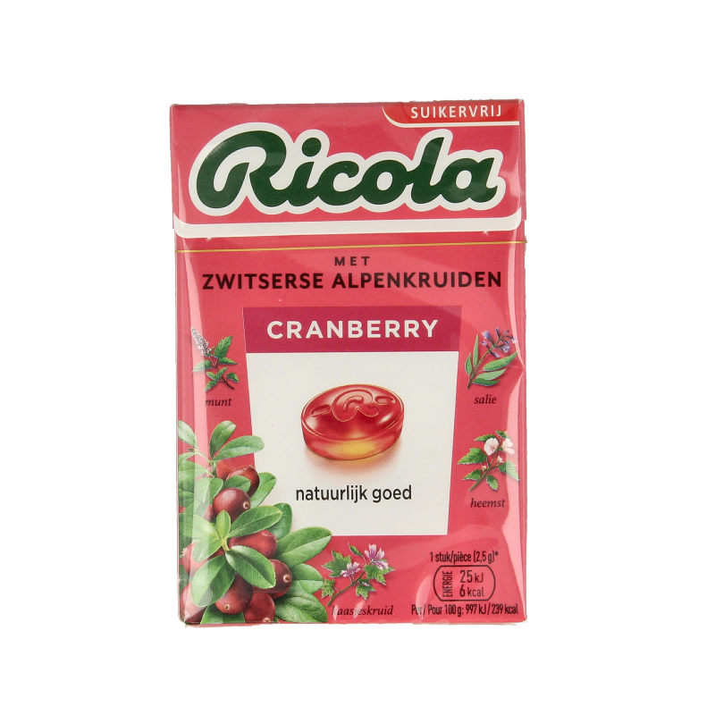 Ricola Cranberry suikervrij doosje
