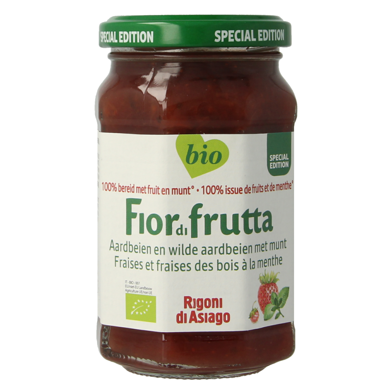 Fiordifrutta Aardbeien en wilde aardbeien met munt jam bio