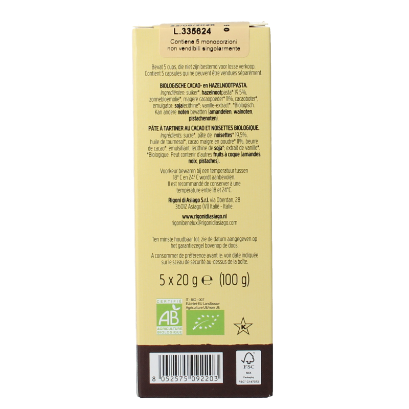 Nocciolata Intense vegan cups 5 x 20gram bio - Afbeelding 3