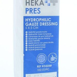 Hekapres Hydrofiel gaaskompres 5 x 5 niet steriel