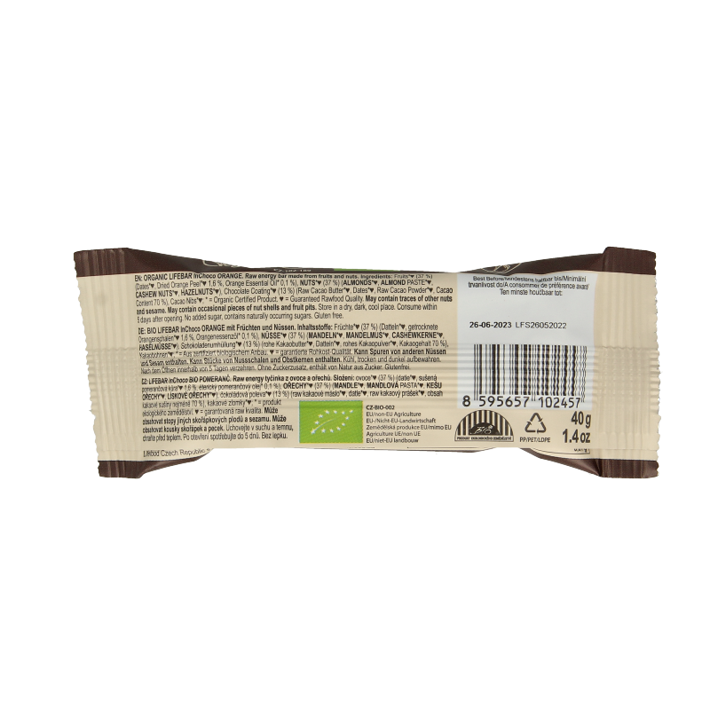 Lifefood Lifebar inchoco sinaasappel bio raw - Afbeelding 2