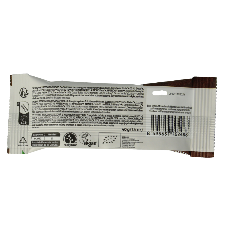 Lifefood Lifebar inchoco chocolade vanille raw bio - Afbeelding 2