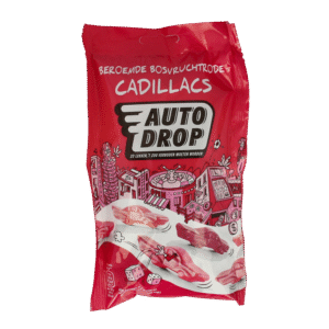 Autodrop Rode cadillacs bosvruchten