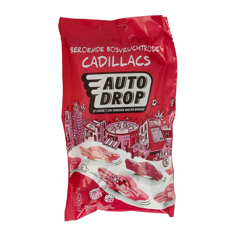 Autodrop Rode cadillacs bosvruchten