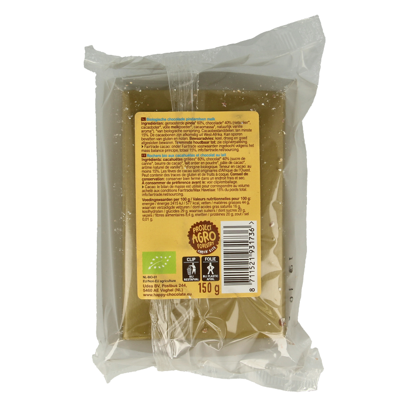 Happy Chocolate Chocolade pindarotsen melk bio - Afbeelding 2