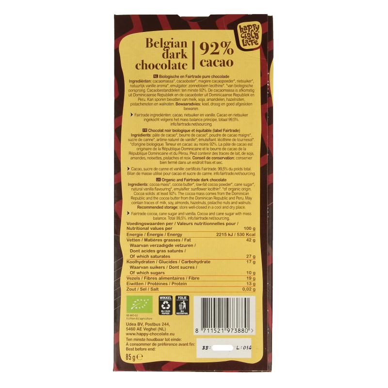 Happy Chocolate Puur 92% bio - Afbeelding 2