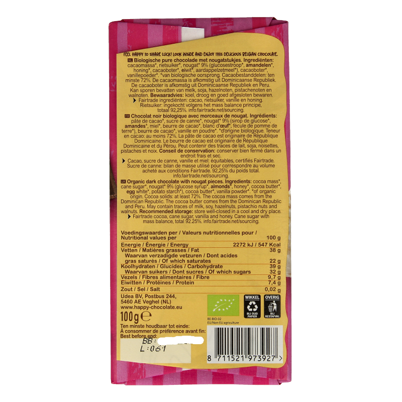 Happy Chocolate Puur nougat bio - Afbeelding 2