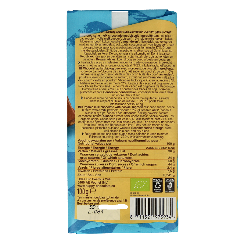 Happy Chocolate Melk biscuit bio - Afbeelding 2