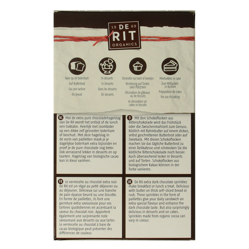 De Rit Chocoreale hagelslag extra puur bio - Afbeelding 3