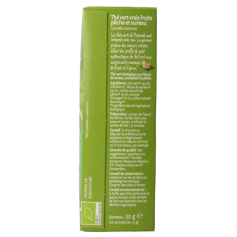 Piramide Groene thee perzik vlierbloesem bio - Afbeelding 2