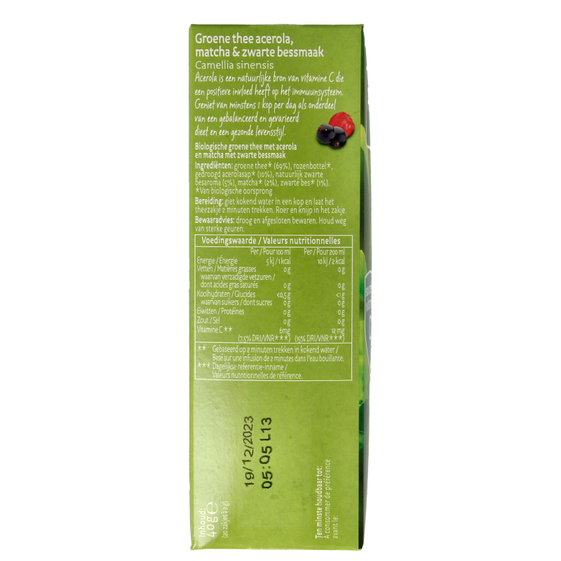 Piramide Immuun groene thee acerola matcha & zwarte bes bio - Afbeelding 4
