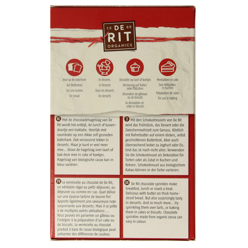 De Rit Chocoreale hagelslag puur bio - Afbeelding 3
