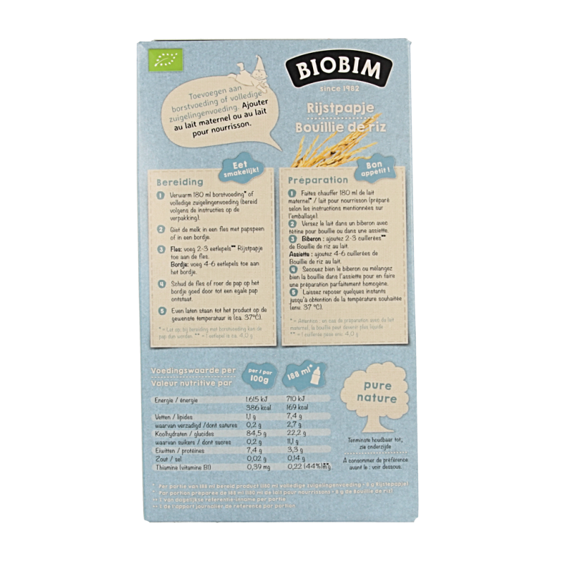 Biobim Baby rijstpapje 4 maanden bio - Afbeelding 3