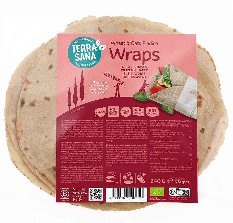 TerraSana Piadina wraps tarwe en haver bio