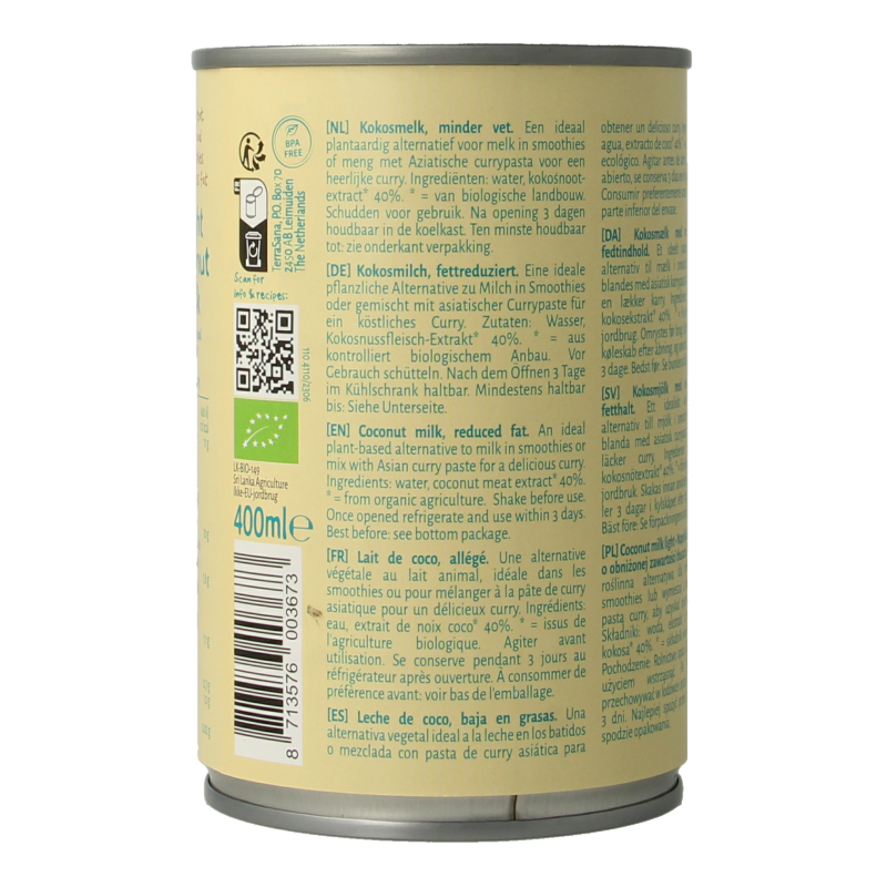 TerraSana Kokosmelk light 11% vet bio - Afbeelding 3