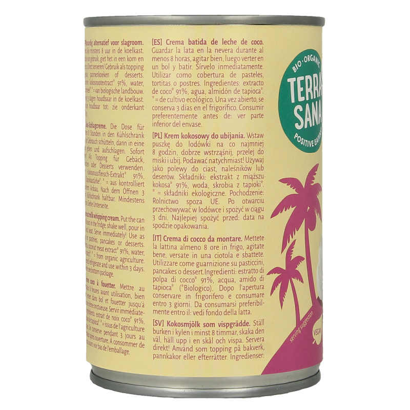 TerraSana Kokosmelk slagroom 30% vet bio - Afbeelding 2